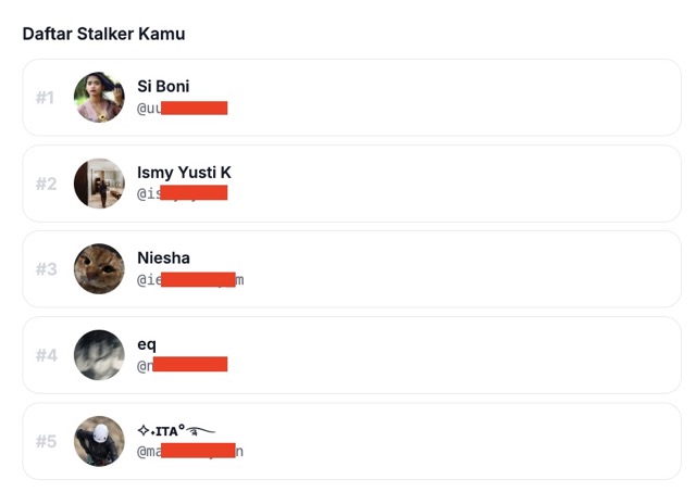 Contoh tampilan daftar stalker Instagram